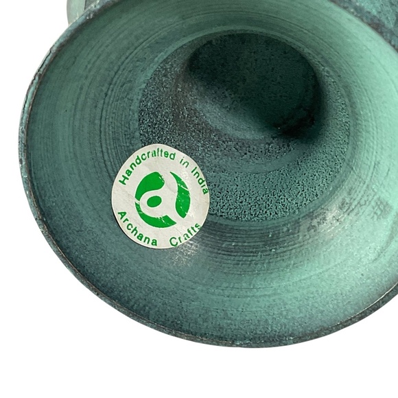 Vintage Handcrafted Green Metal Vase by Archana Crafts India Swirl Design 7 7/8” - Picture 6 of 10